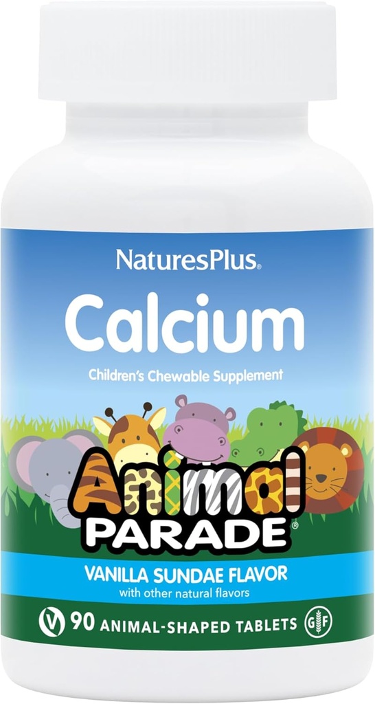 NaturesPlus Animal Parade Calcium, Vanilla Sundae Flavor - 90 Animal-Shaped Chewable Tablets - Confezione da 2 - Promuove le ossa sane - Vegan, Gluten Free - 180 Total Servings