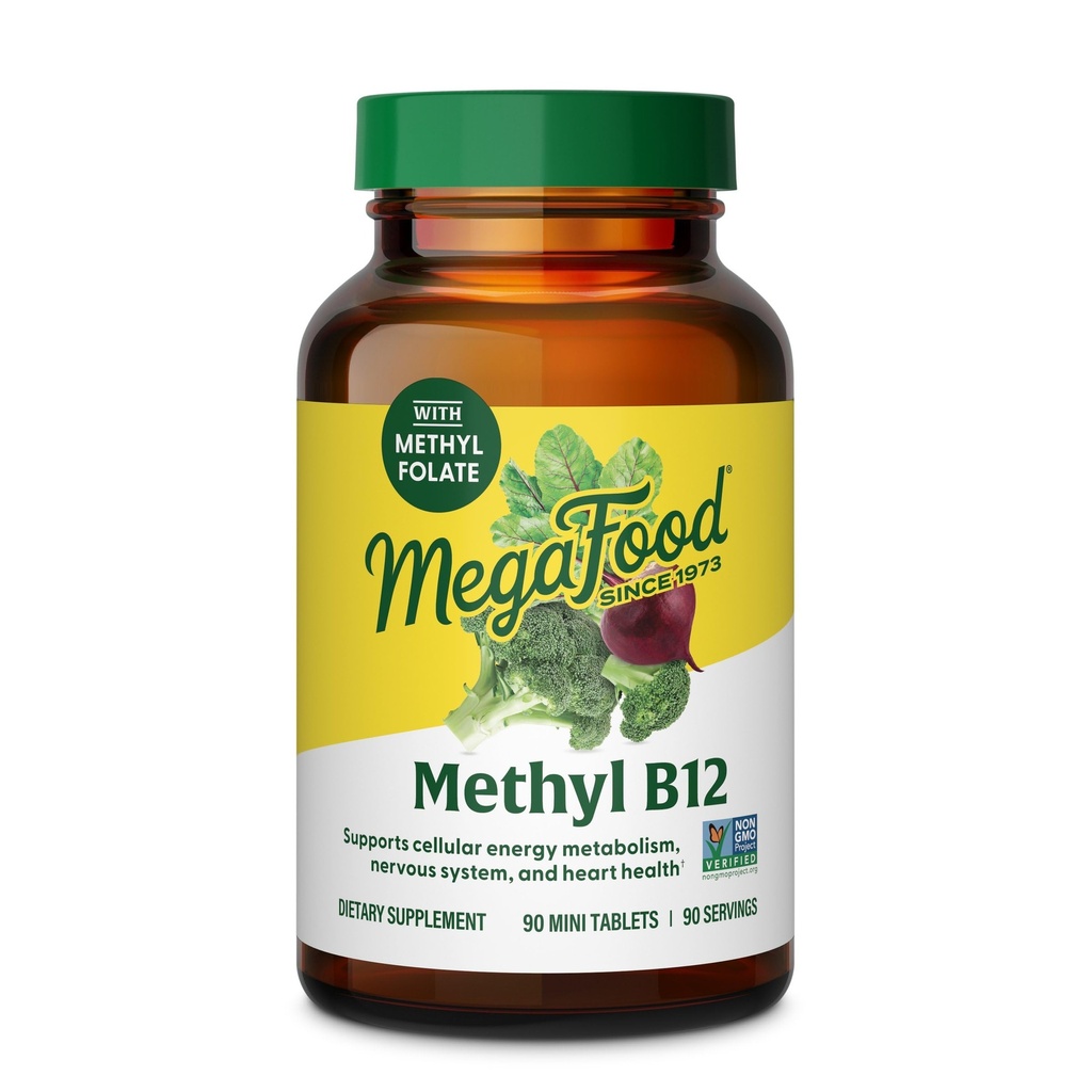 MegaFood Methyl B12 - Vegan - Include il Folato di metile, la vitamina B12 & B6 - Supporta la produzione di energia cellulare, la salute del sistema nervoso e la funzione cardiovascolare - 90 compresse