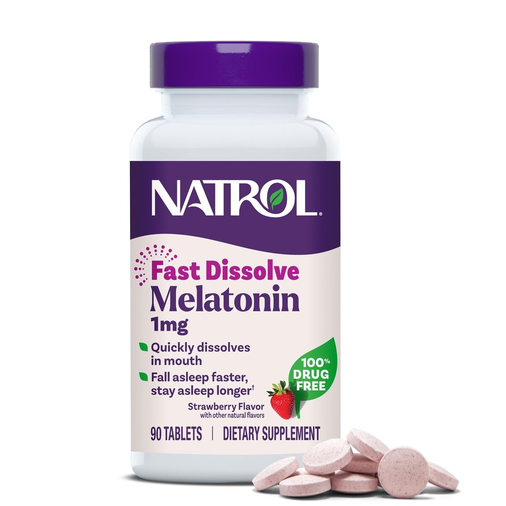 Natrol Fast Dissolve Melatonin 1 mg, Supporto per il sonno per gli adulti
