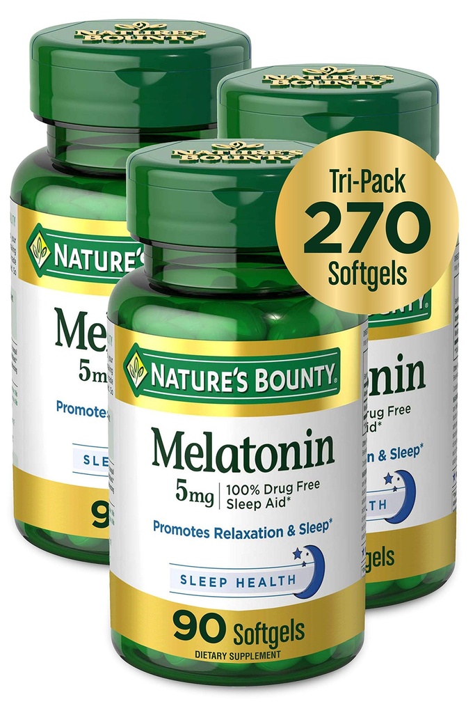 Bounty Melatonin 100% Droga Dormire gratuito, Integratore alimentare, Promuove la Rilassamento e la salute del sonno, 5 mg, 90 Conte, Confezione di 3