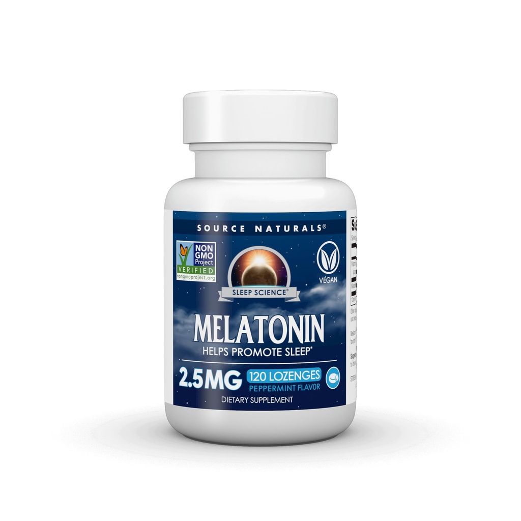Source Naturals Sleep Science Melatonin, aiuta a promuovere il sonno* - NONGMO Validato - 2.5mg - 120 Menta Lozenges