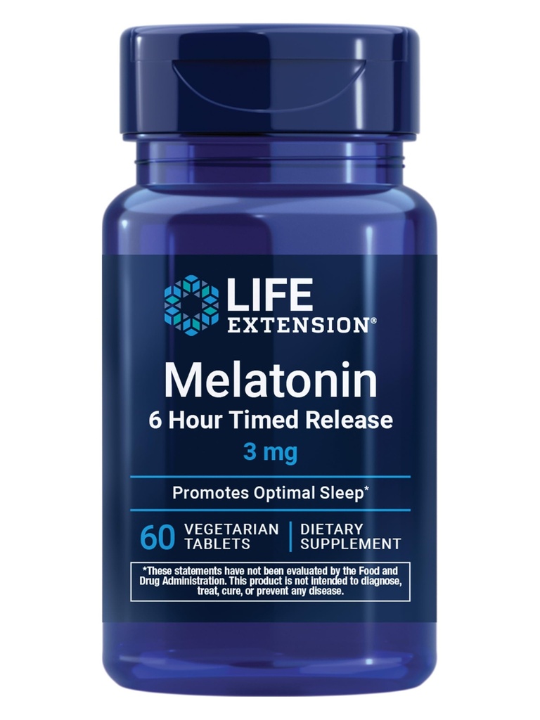 Melatonina 6 ore rilascio timed, 3 mg, Extended-Release Formula per il supporto ottimale del sonno, sani circadian Rhythms, difesa cellulare, senza glutine, non OGM, vegetariano, 60 compresse
