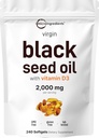 Micro Ingredienti Olio di semi nero con vitamina D3 1000 IU, 240 Softgels | 2.000 mg Olio di semi neri per porzione | Nigella Sativa olio | 2-in-1 Formula di olio di semi non raffinati | Non OGM, cGMP Prodotto
