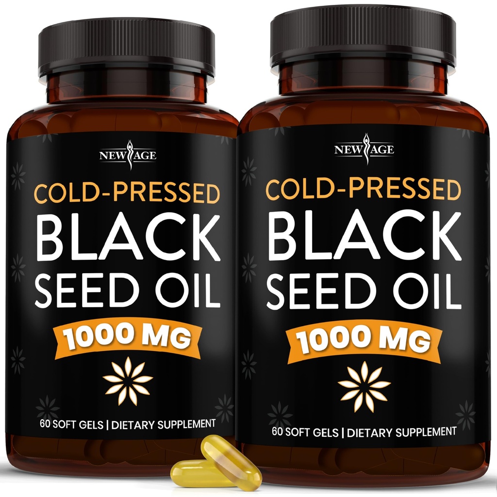 NEW AGE Black Seed Oil Softgel Capsule - Premium Cold-Pressed Nigella Sativa Produrre Pure Black Cumin Seed Oil - Non-GMO & Vegetariano (120 Softgels)