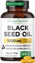Capsule di olio di semi neri 1000mg, Cumino nero stampato a freddo biologico, Alto TQ, Supporto misto Immune &, 120 conte (2 mesi di alimentazione)