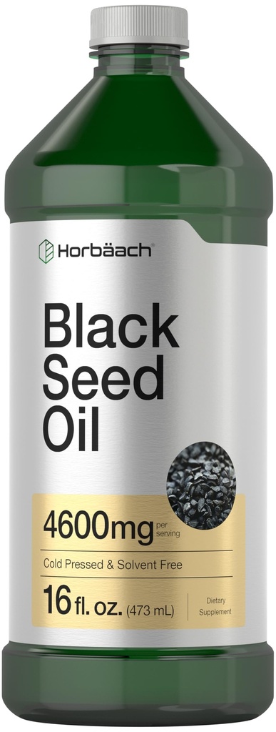Horbäach Black Seed Oil Liquid | 16oz | 4600mg | Cold Pressed Nigella Sativa Supplement | con Omega 6 & 9 | Vegetariano, Non OGM, Gluten Free e Solvent Free Formula