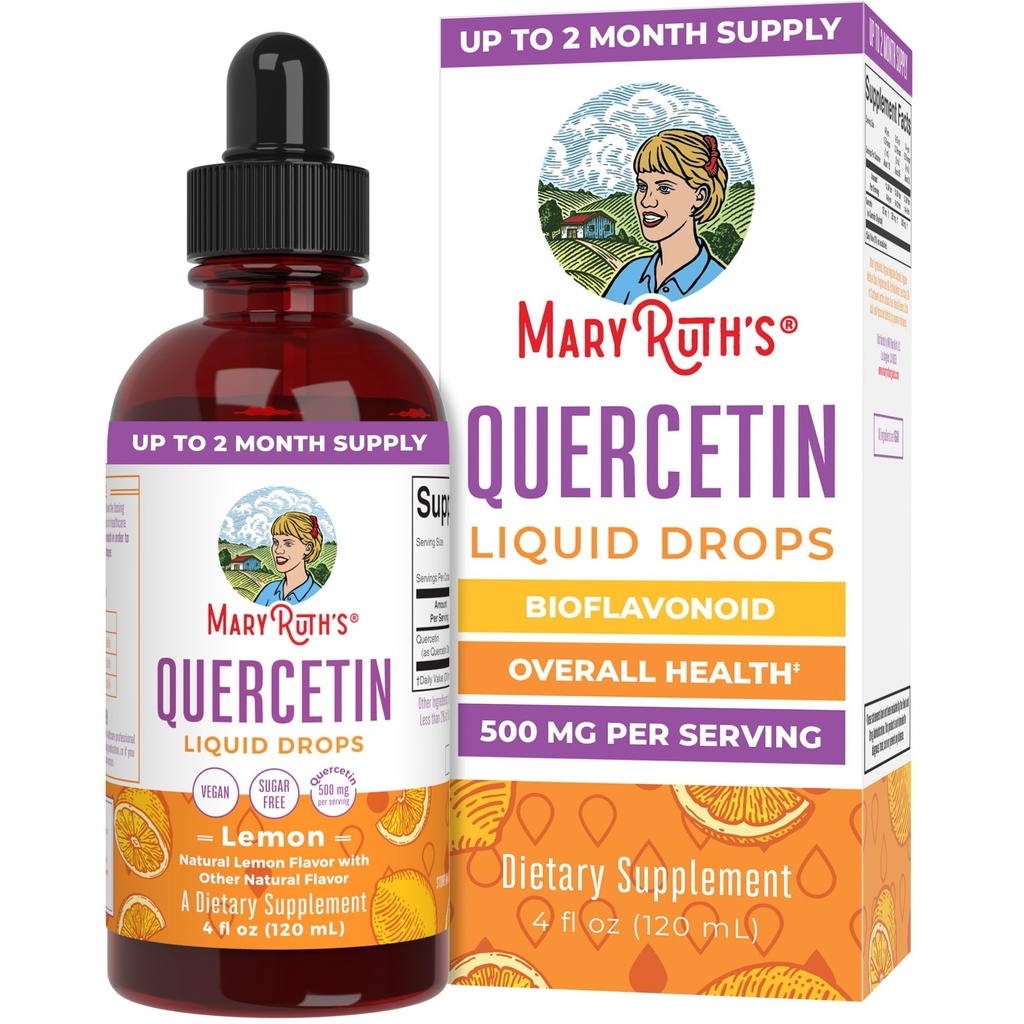 MaryRuth Organics Quercetin Liquid Drops | Sugar Free | 500mg per Adulti 18 & Over | Salute cardiovascolare per adulti | Bioflavonoide | Vegan | Non OGM | Gluten Free | 4 Fl Oz