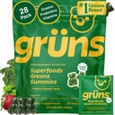 Gruns adulti senza zucchero Super Verdi Multivitamina Gummies, Superfood Gummy Vitamine per le donne e gli uomini con Spirulina, Clorella, Adaptogens & Prebiotic Fiber per la salute digestiva (28 Conte)
