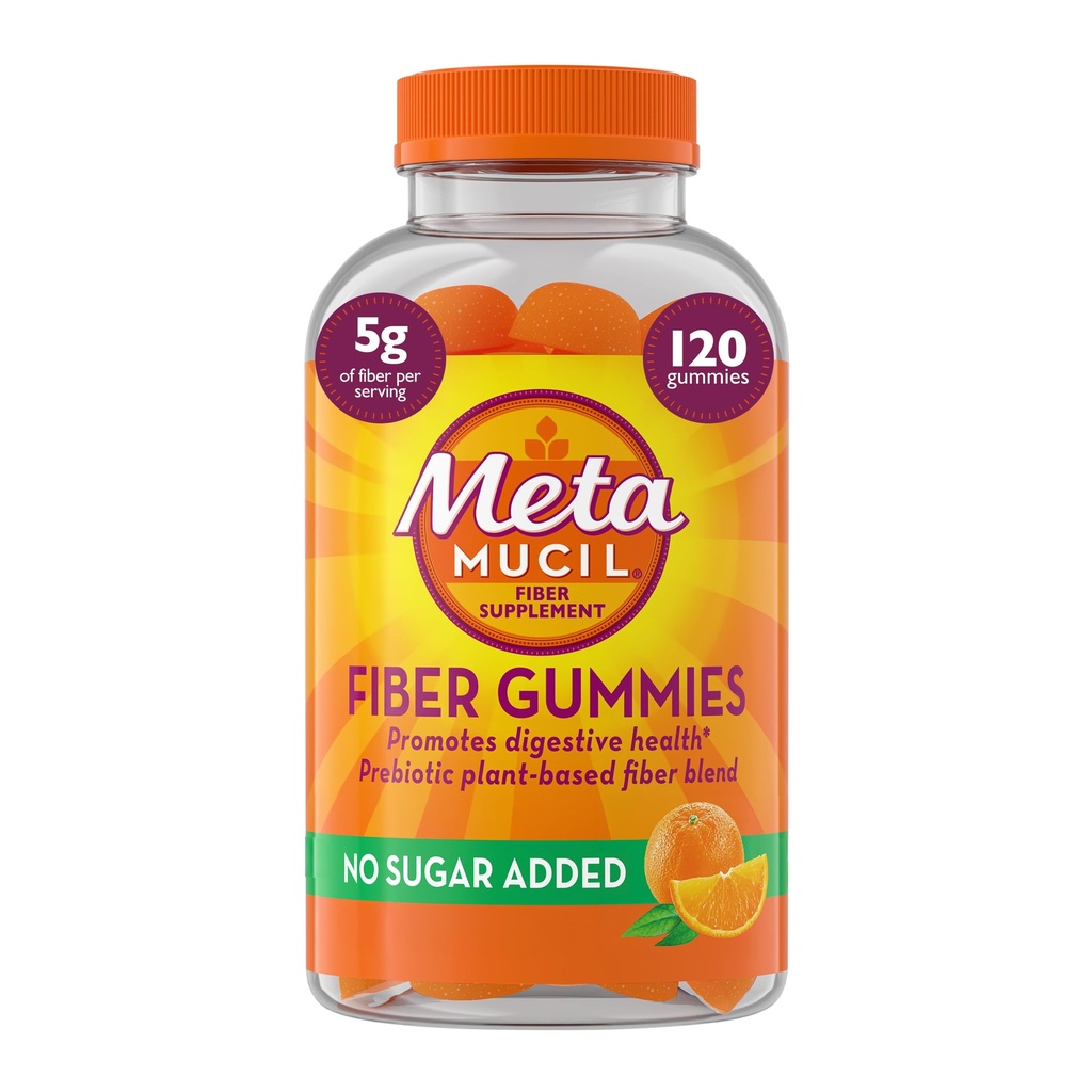 Metamucil Fiber Gummies per gli adulti, senza zucchero Aggiunto arancio Flavor, 5g Prebiotic Plant Based Fiber Supplement Blend, 120 Conte