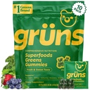 Gruns Adults Super Greens Gummies, Multivitamin Superfood Gummy Bears, Spirulina, Chlorella, Prebiotics & Fiber Gummies per la salute digestiva, Supplemento Adaptogens, 20 vitamine & minerali, 10 conte