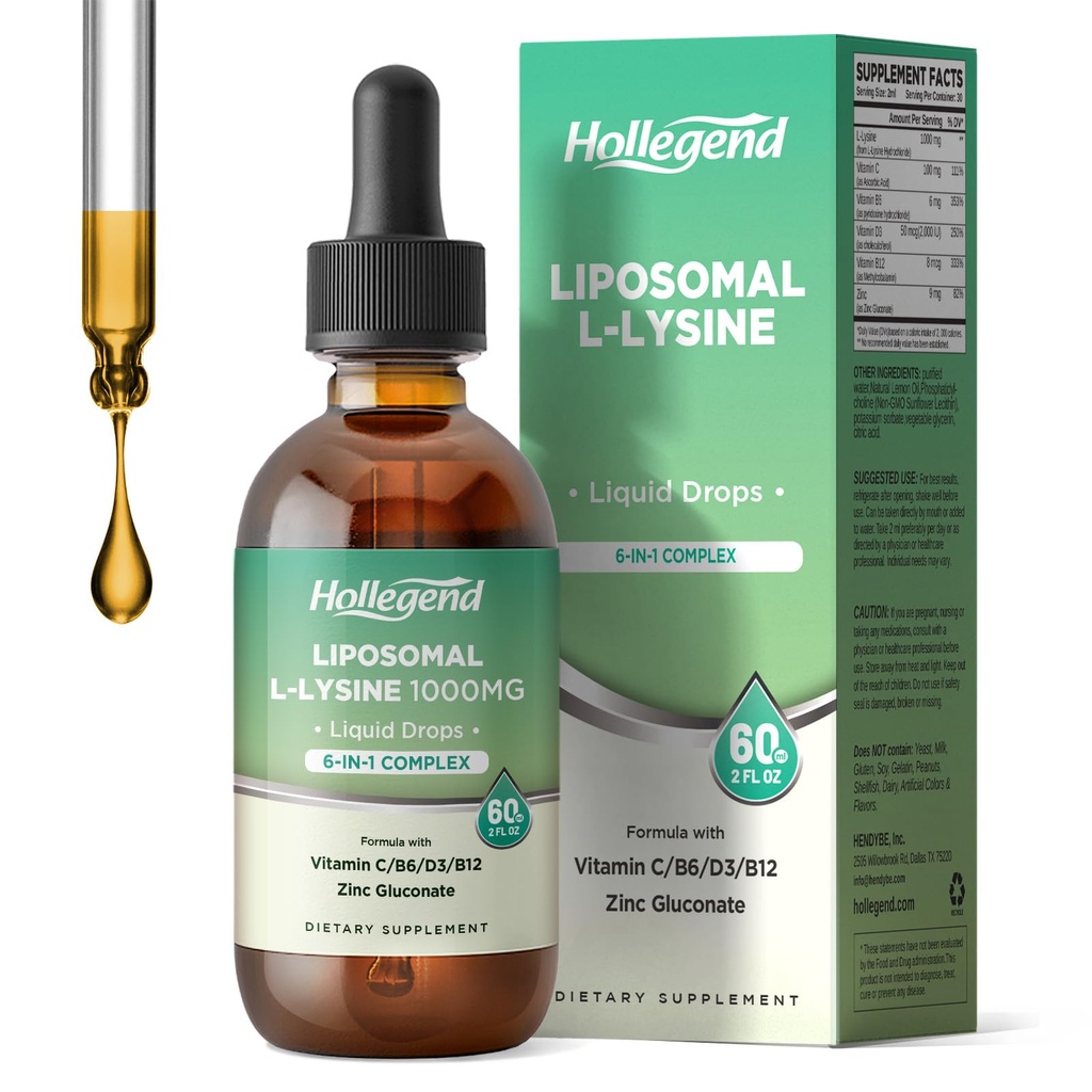 L-lysine L-lysine 1000MG Liquid Drops, Lysine Supplement per le donne e i bambini con vitamina C, B6, D3, B12 & Zinc Gluconate, Skin & Lip Health, Immune & Collagen Production Support, Limone Flavor, 2 fl oz