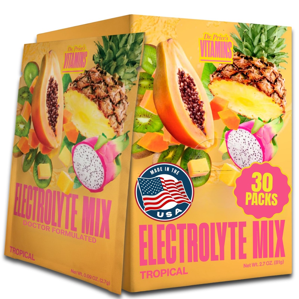 Dr. Price’s Electrolyte Mix | Polvere di idratazione senza zucchero con 72+ minerali Trace | No Sugar, Fast-Dissolving Electrolytes Powder Packets | Tropical (30 confezioni)