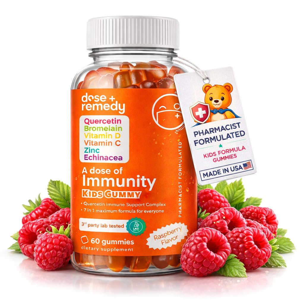 A Dose of Kids Immunity Support Gummies - Daily Immune Booster Supplemento Quercetin Gummies for Children with Vitamin B Complex, Vitamina C, Zinc, Vitamina D, Quercetin Bromelain, Echinacea - 60 Count