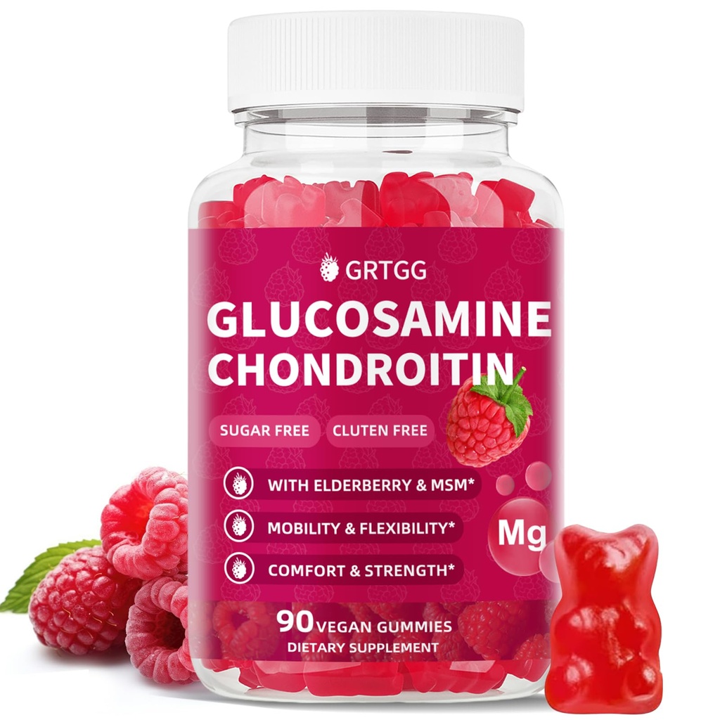 Glucosamina Chondroitin Gummies con MSM & Elderberry Extra Strength 3000MG - Supporto congiunto, Antiossidante Supporto Immune Supplemento per Adulti, Uomini & Donne - 90 Raspberry Gummies