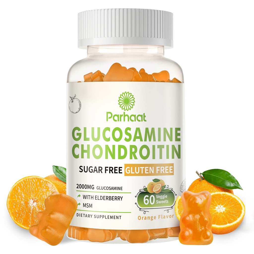 Glucosamina Condroitin Gummies con MSM & Elderberry Extra Strength - Supporto congiunto, Antiossidante Integratore di Supporto Immune per Adulti, Uomini & Donne. Arancione
