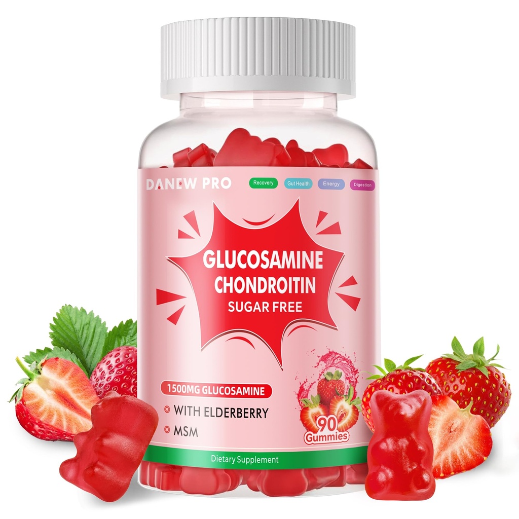 DANEW Pro Glucosamine Chondroitin Gummies con MSM & Elderberry Extra Strength - Supporto congiunto, Antiossidante Integratore di Supporto Immune per Adulti, Men & Women.90