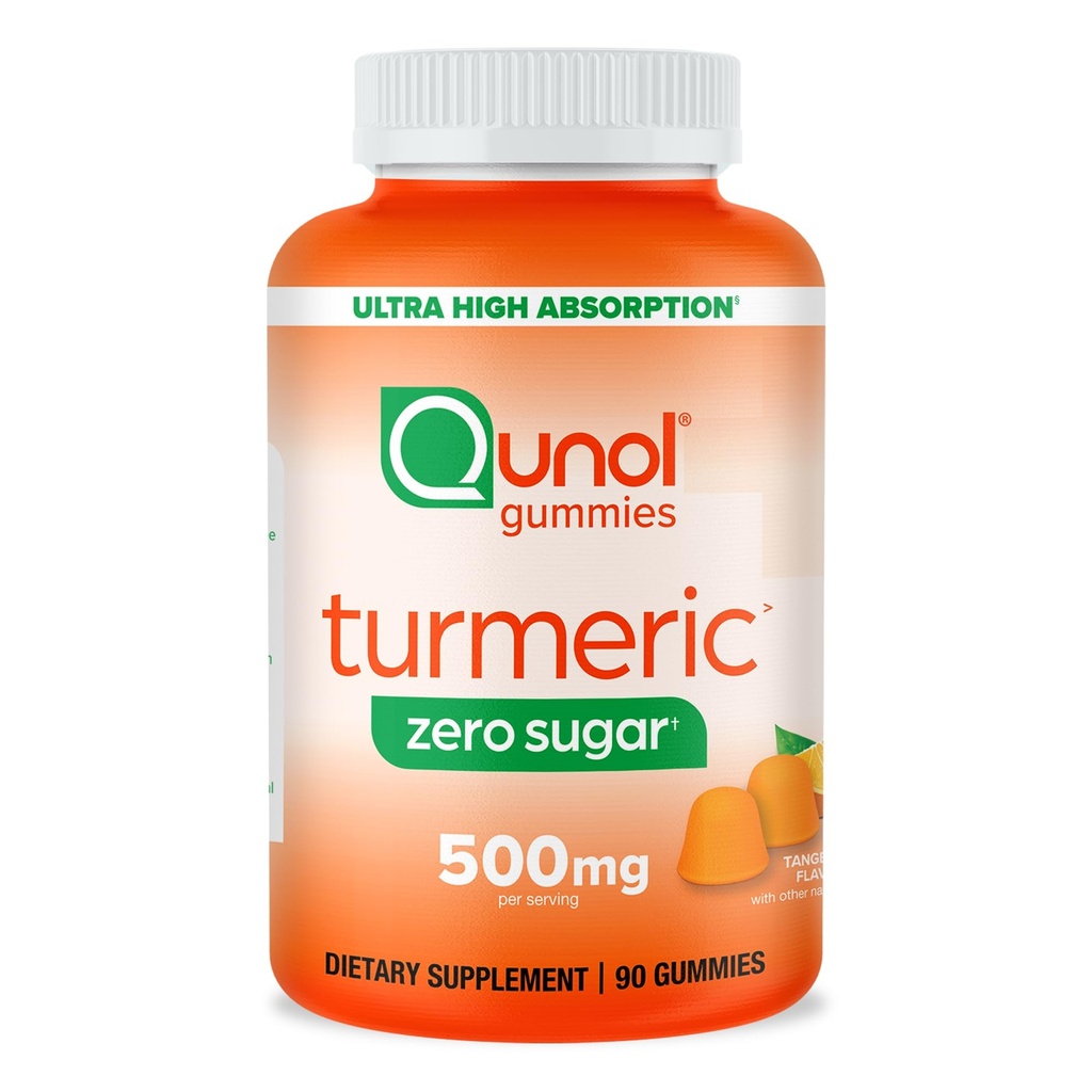 Qunol Zero Zucchero Gummie Turche, Gomma con 500mg curcumina curcuma, Supporto congiunto, Ultra High Absorption Curcumin, Vegetariano, Gluten Free, 90 Conte