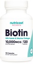 Nutricost Biotin per le donne 10.000mcg 120 capsule - con Folate & Collagen, senza glutine & non OGM