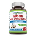 Pure Naturals Biotin 10000 Mcg con olio extra vergine di cocco biologico 120 Softgels | Non-GMO | Gluten Free | Made in USA