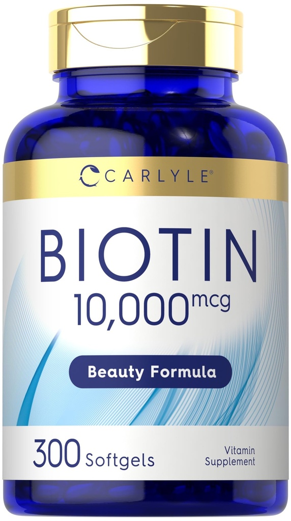 Carlyle Biotin 10000mcg | 300 Softgels | Forza massima per capelli, pelle e chiodi | Non-GMO, Integratore senza glutine