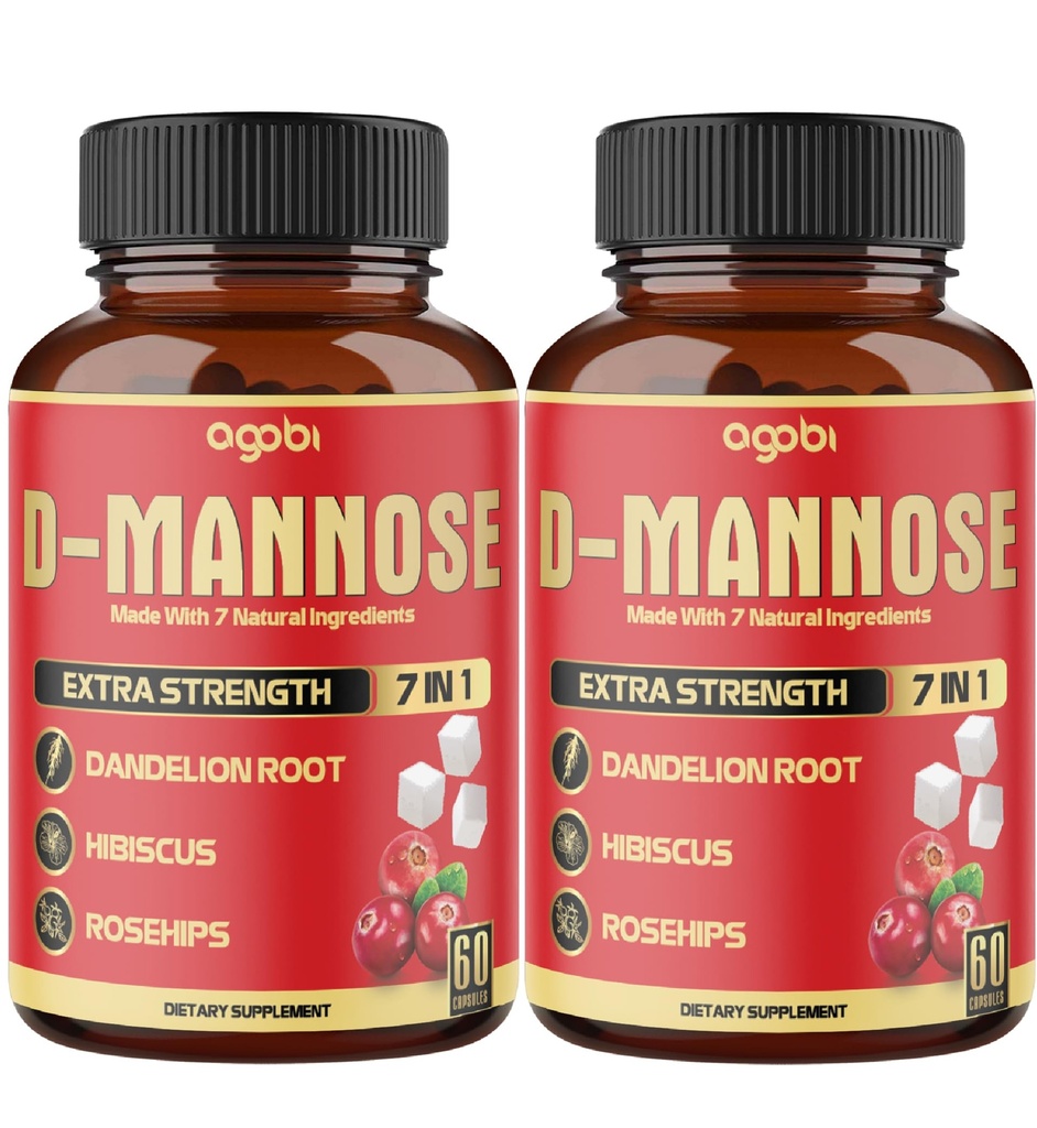 2 Pacchetti 60 Conti 4 Mesi - D-Mannose Capsule - Natural Urinary Tract Health & Immune Support - 7in1 con Cranberry, Dandelion, Hibiscus & More