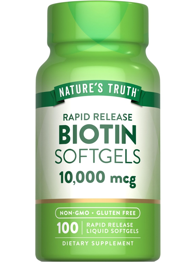 Nature's Truth Biotin 10.000mcg | Softgels rilascio rapido | 100 Count | Non-GMO & Gluten Supplemento gratuito