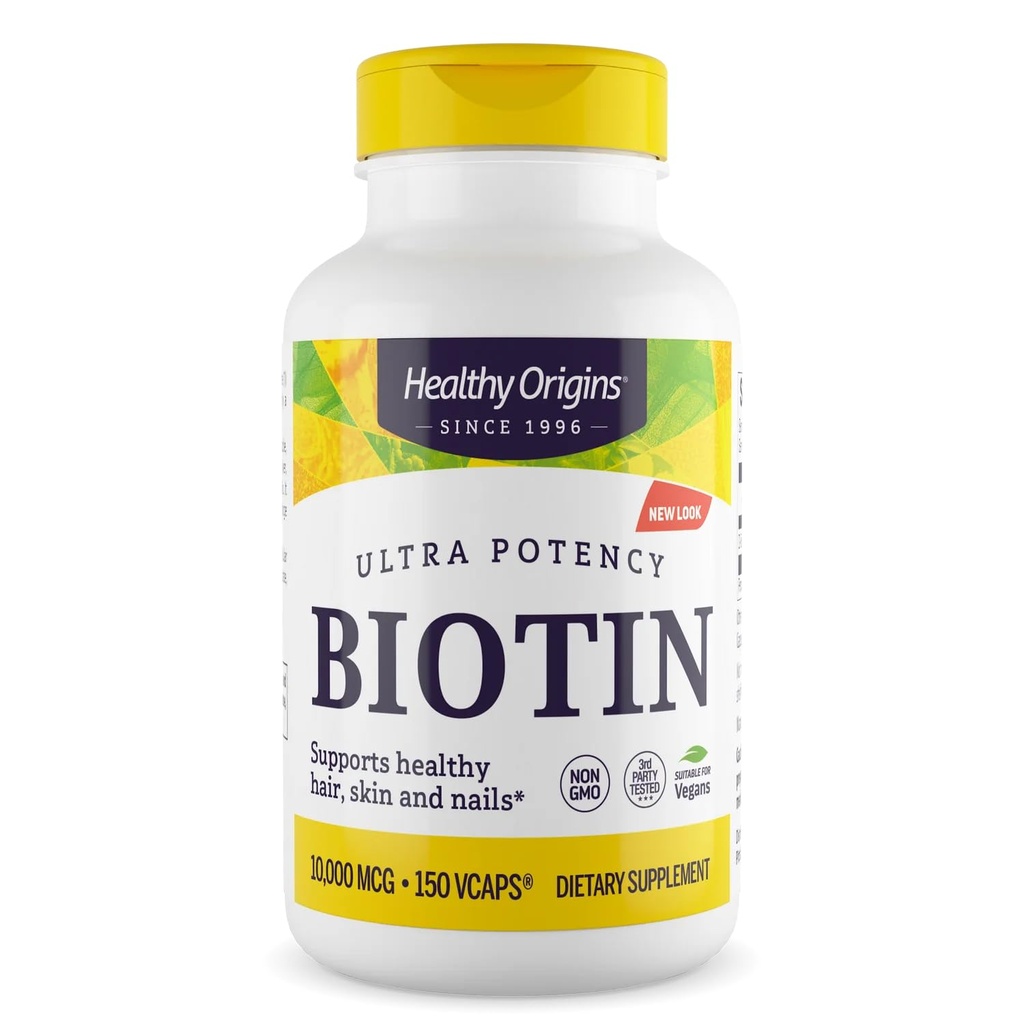 Sane origini Biotin 10.000 mcg (USP Grade, Non OGM, Gluten Free, Hair Support, Nail Support), 150 Caps Veggie