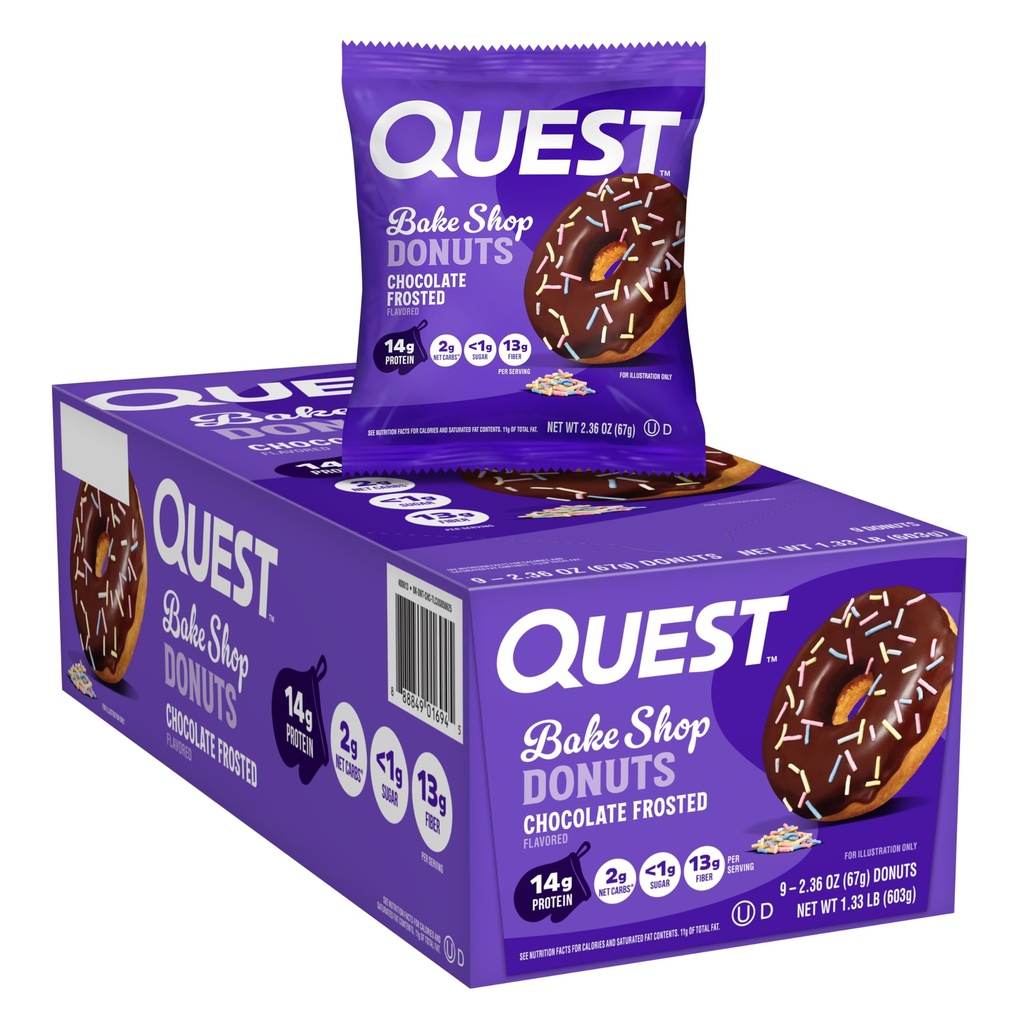 Quest Nutrition Bake Shop, Cioccolato Frosted Donuts, 14g Protein, Meno di 1g Zucchero, Protein Snack, Basso Zucchero, 9 Conte