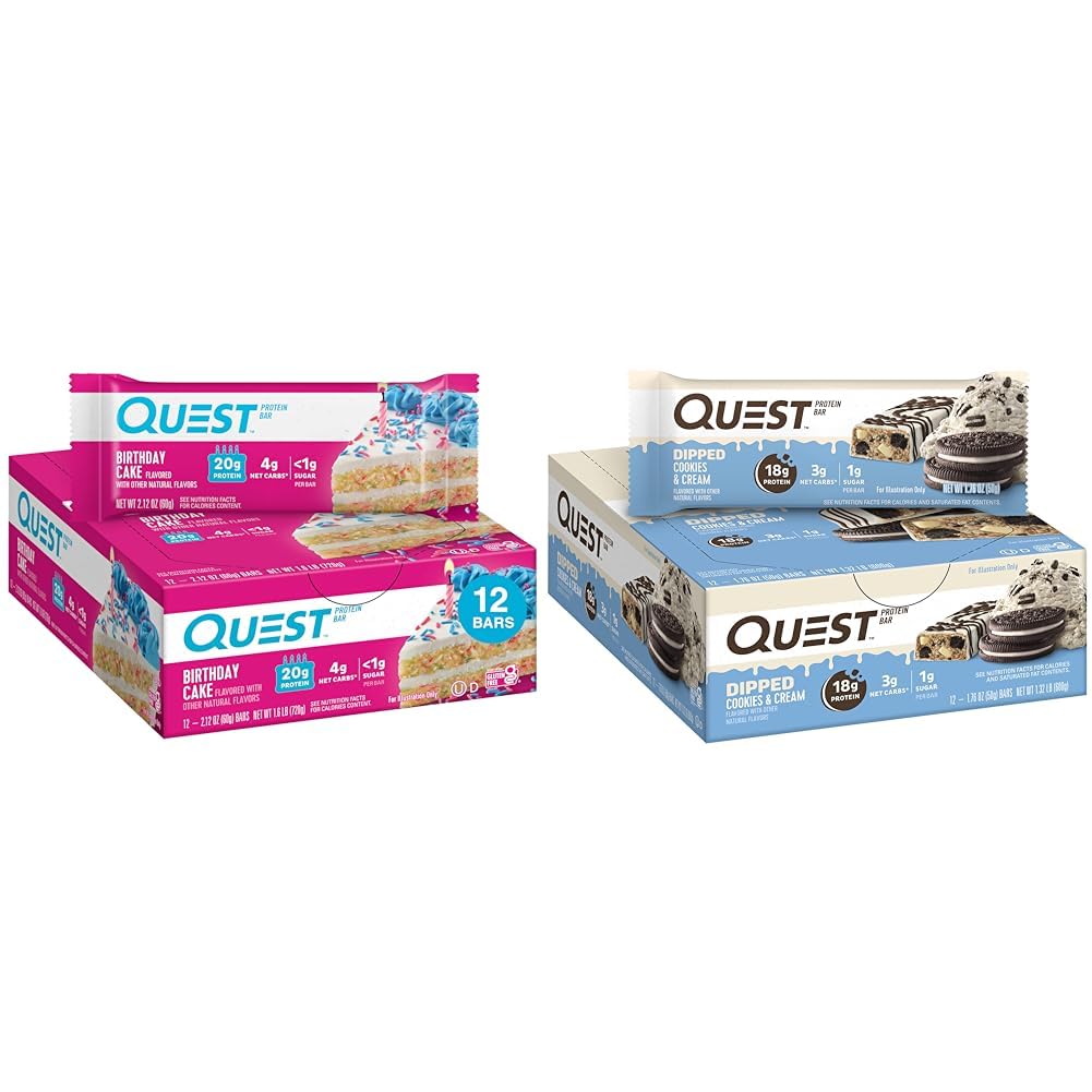 Torta di compleanno & Cookies & Cream Dipped Protein Bars, Alta Proteine, Senza glutine, Keto Friendly, 12 Contare Ogni