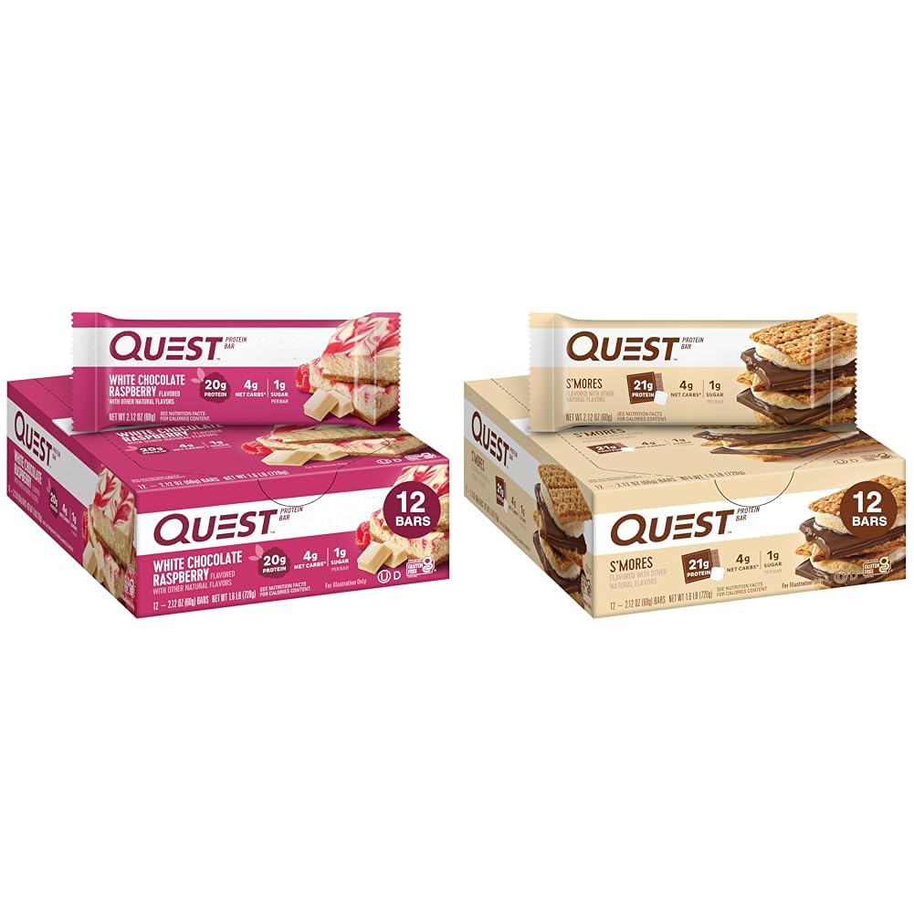 Quest Nutrizione Bianco Cioccolato Proteine Bar, Alta Proteina, Carburo Basso, Senza Glutine, Keto Friendly, 12 Conte & S'mores Protein Bar, Alta Proteina, Carbo basso, Senza glutine, Keto Friendly, 12 Conte