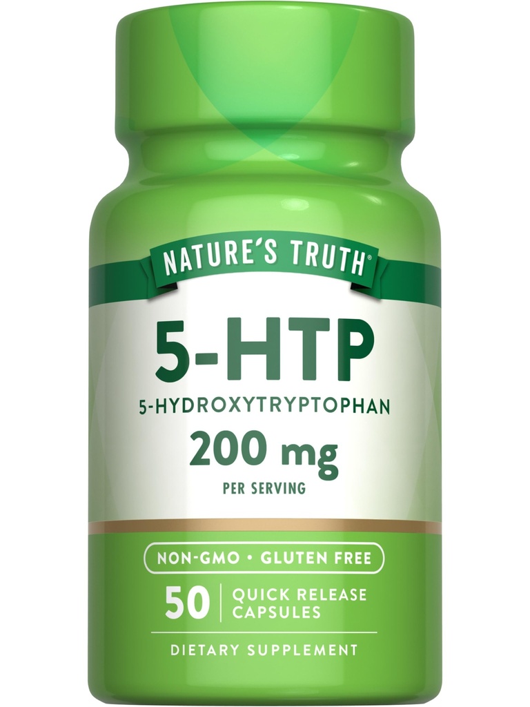 La verità della natura 5HTP 200mg capsule | 50 Count | 5 Hydroxytryptophan | Non-GMO & Gluten Supplemento gratuito