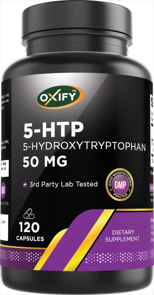 Oxify 5-HTP 5-Hydroxytryptophan 50 mg | 120 capsule | Gluten-Free, Non OGM | Supplemento Prodotto negli Stati Uniti