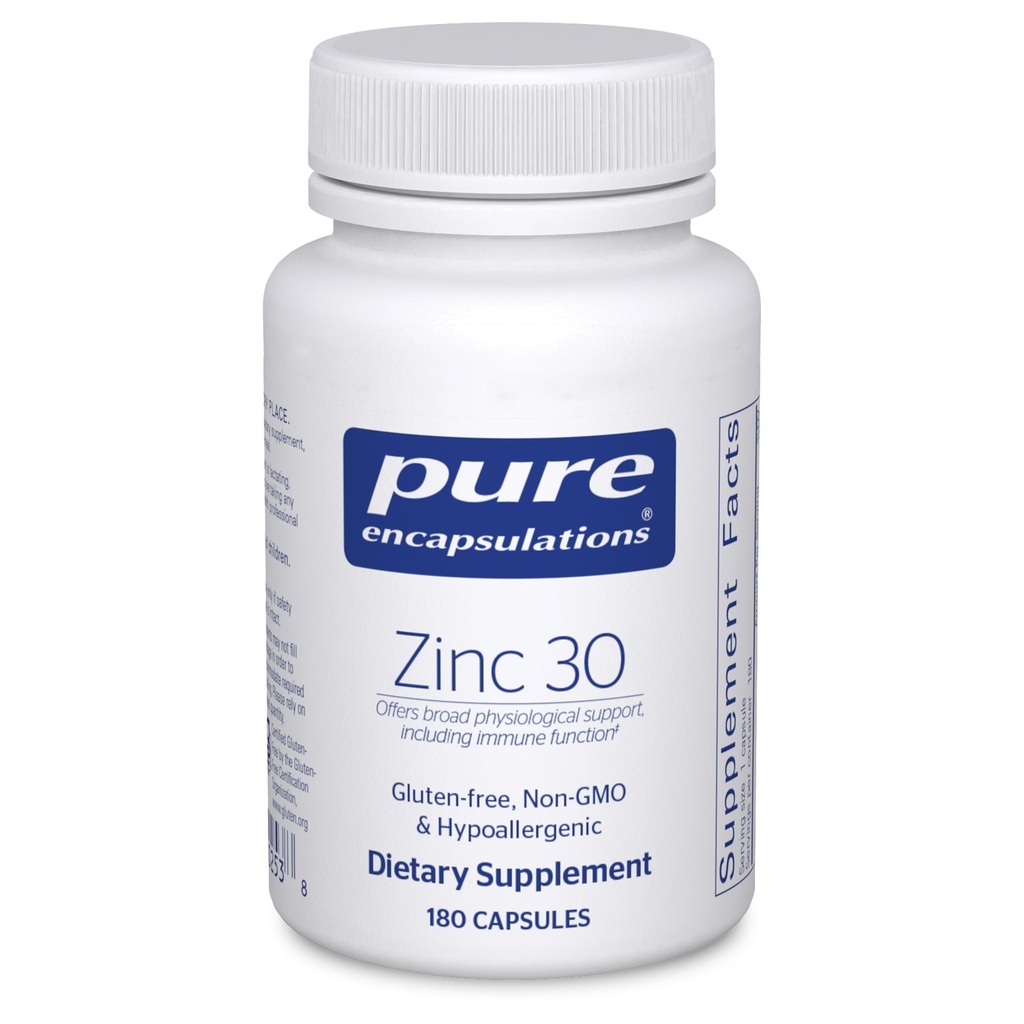 Incapsulazioni Pure Zinc 30 mg - Supplemento per il supporto del sistema immunitario, la crescita e lo sviluppo, e Guarizione del tessuto* - con Zinc Picolinate 30 mg - 180 capsule