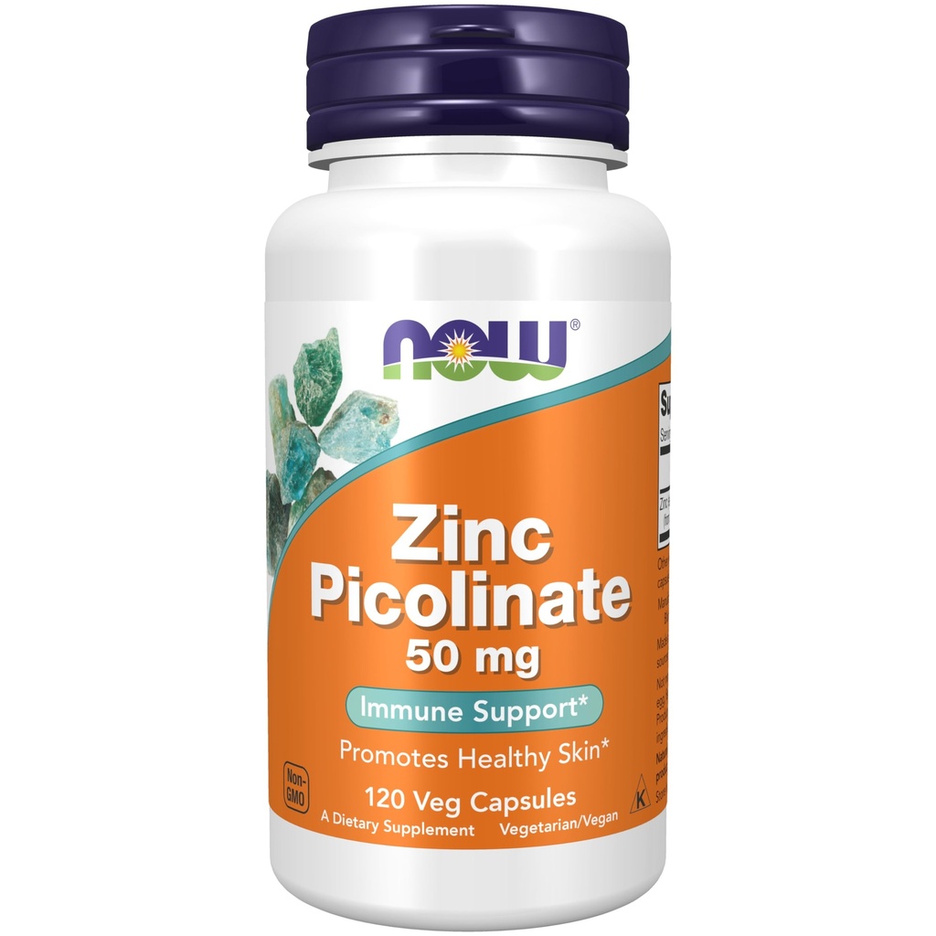 NOW Integratori alimentari, Zinc Picolinate 50 mg, Supporta funzioni di enzima*, Supporto immunitario*, 120 capsule di veg (la pulizia può variare)