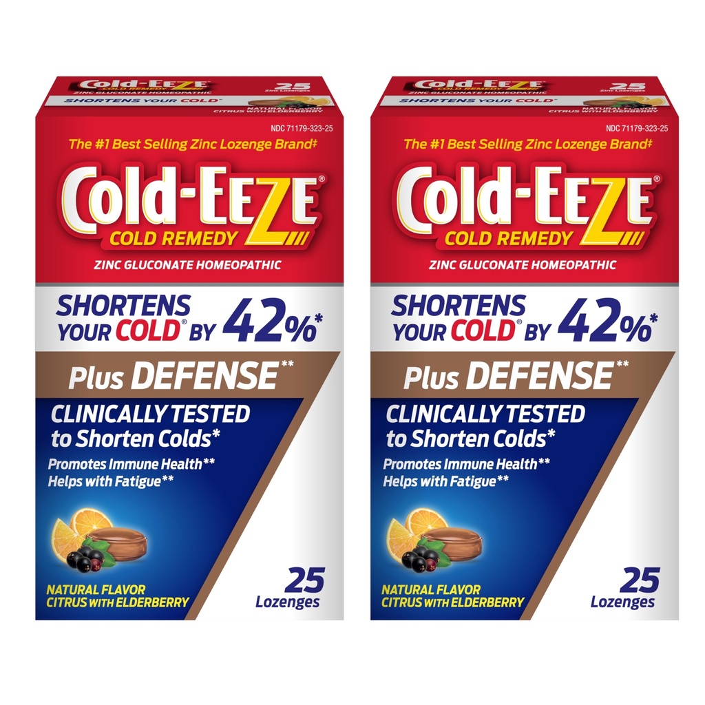 Cold-Eeze Plus Defense Citrus naturale con losanghe di zinco di sambuco, riduce la durata del freddo comune, Sambucus Nigra, Echinacea e Rose Hips, 25 Ct, Confezione da 2