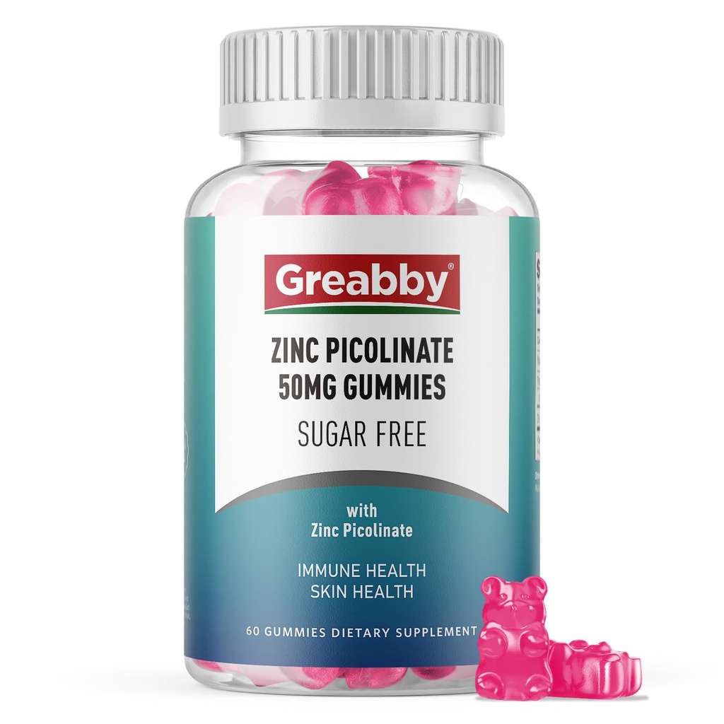 Zinc Gummies - Zinc Picolinate 50mg, Sugar Free, Integratore di picolinato di zinco altamente assorbibile per bambini e adulti, Crescita di supporto, Funzione immunitaria, Salute della pelle, 60 Gummies