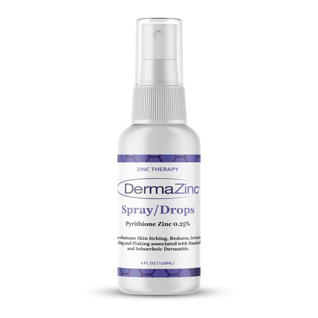 DermaZinc Terapia Spray/Drops, Zinc Spray per Disturbo della Pelle Gocce di Rilievo per Psoriasi, Dermatite, Eczema e altri sintomi di Condizione della Pelle, 4oz