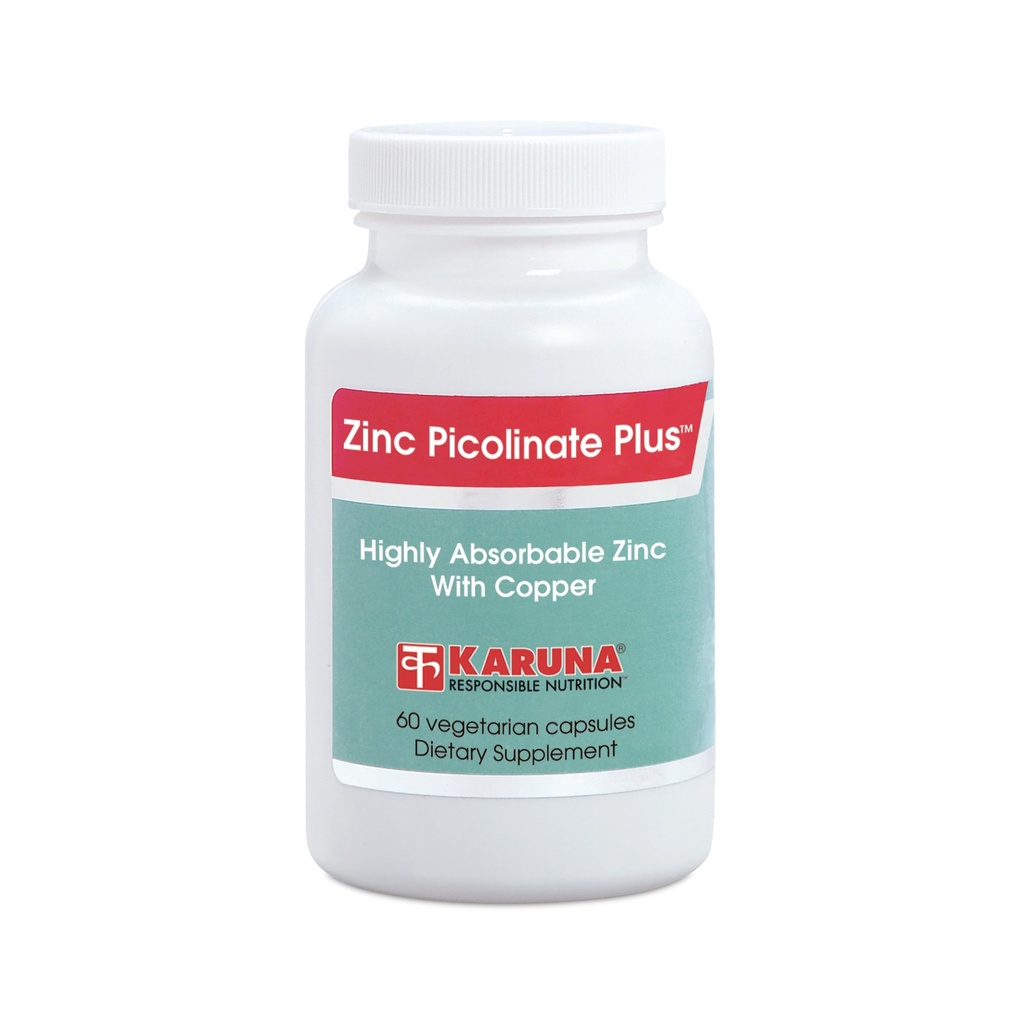 Karuna Zinc Picolinate Plus 60 capsule vegetariane | 25 MG Plus 2.5 MG Rame per BALACED a lungo termine USE | Supporting Immune Funzione, Salute della pelle, Sviluppo e Benessere generale.