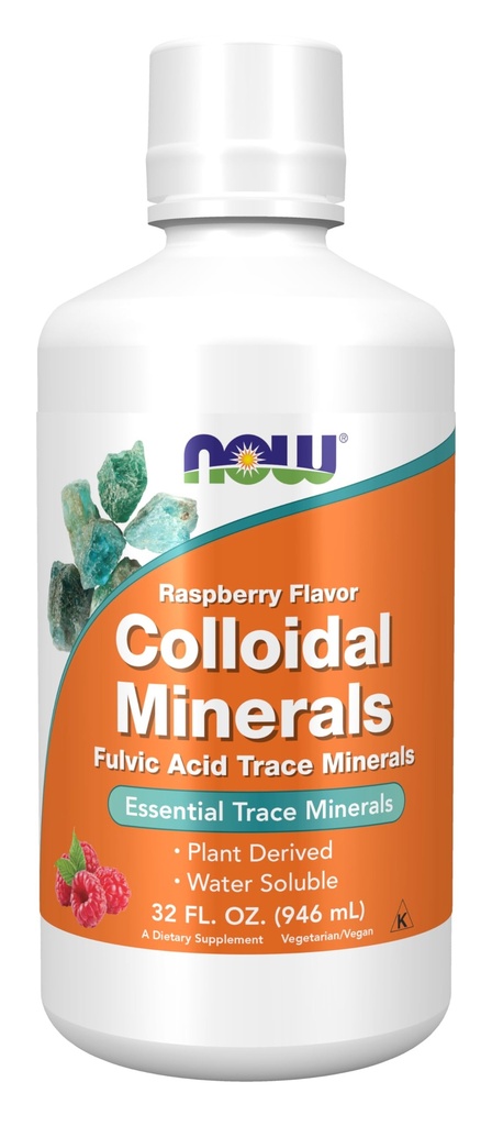 NOW Integratori alimentari, Liquido di minerali colloidi, Minerali vegetali derivati, Minerali essenziali di trace, lampone, 32-Oncia