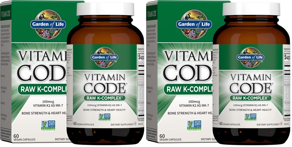 Giardino della vita Vitamina K2 e K1, Vitamina Codice Vegan K Complesso per Bone resistenza e salute del cuore, Omega Rich Flax Seed olio, Trace minerali, Probiotici, 60 giorni di alimentazione, (Pack of 2)