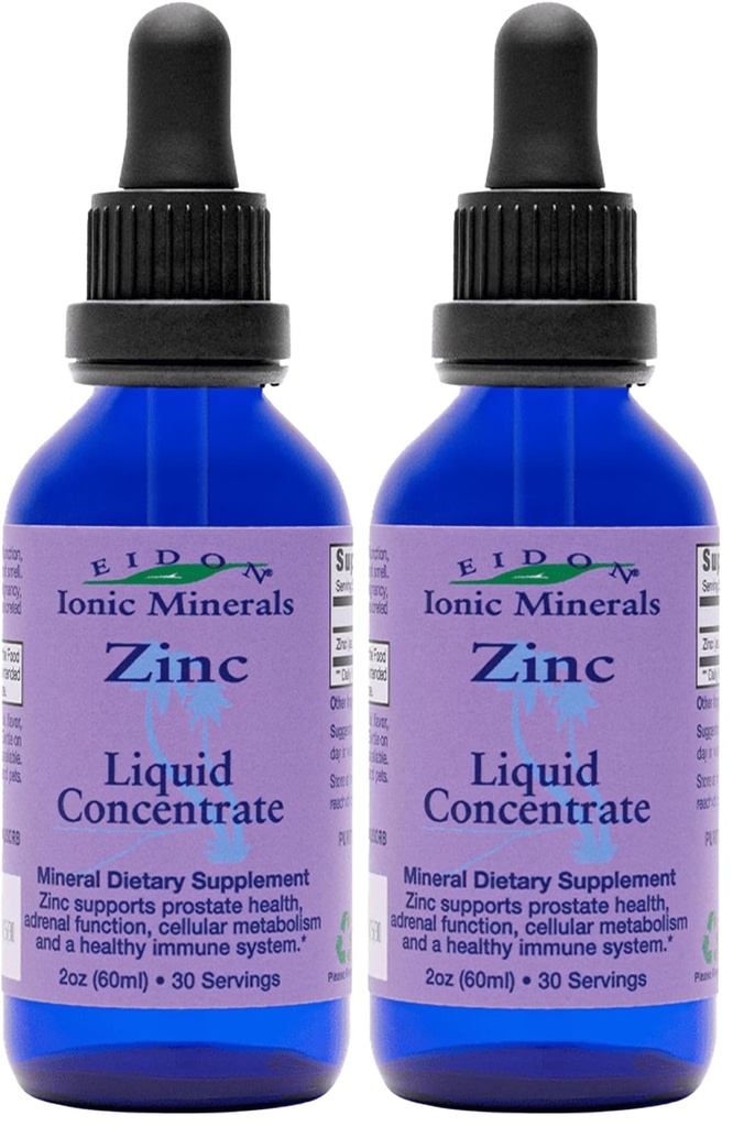 Concentrato di zinco liquido di Eidon Ionic Minerals - Integratore di zinco ionico Gocce per adulti e bambini, Sistema immunitario di sostegno, Capelli e Pelle, Salute del fegato e del rene, Allevia lo stress - 2 oz (Pack of 2)