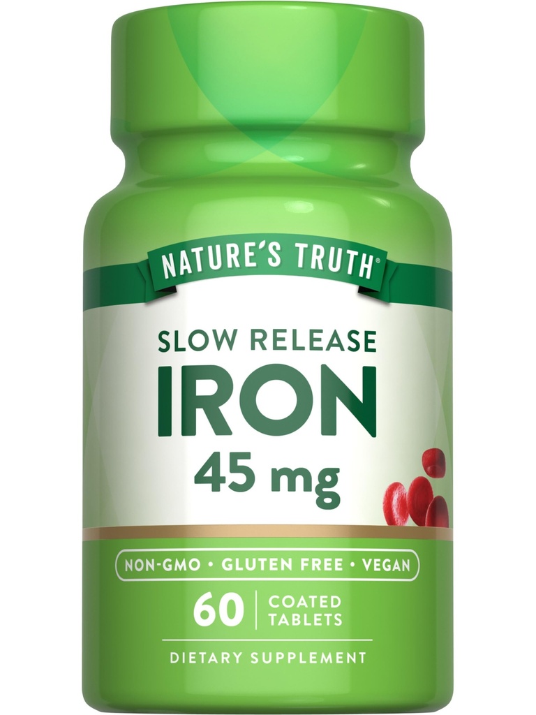 Nature's Truth Iron Supplement | 45 mg | 60 pillole | Ferrous Sulfate | Non-GMO & Gluten Vitamina gratuita per uomini e donne