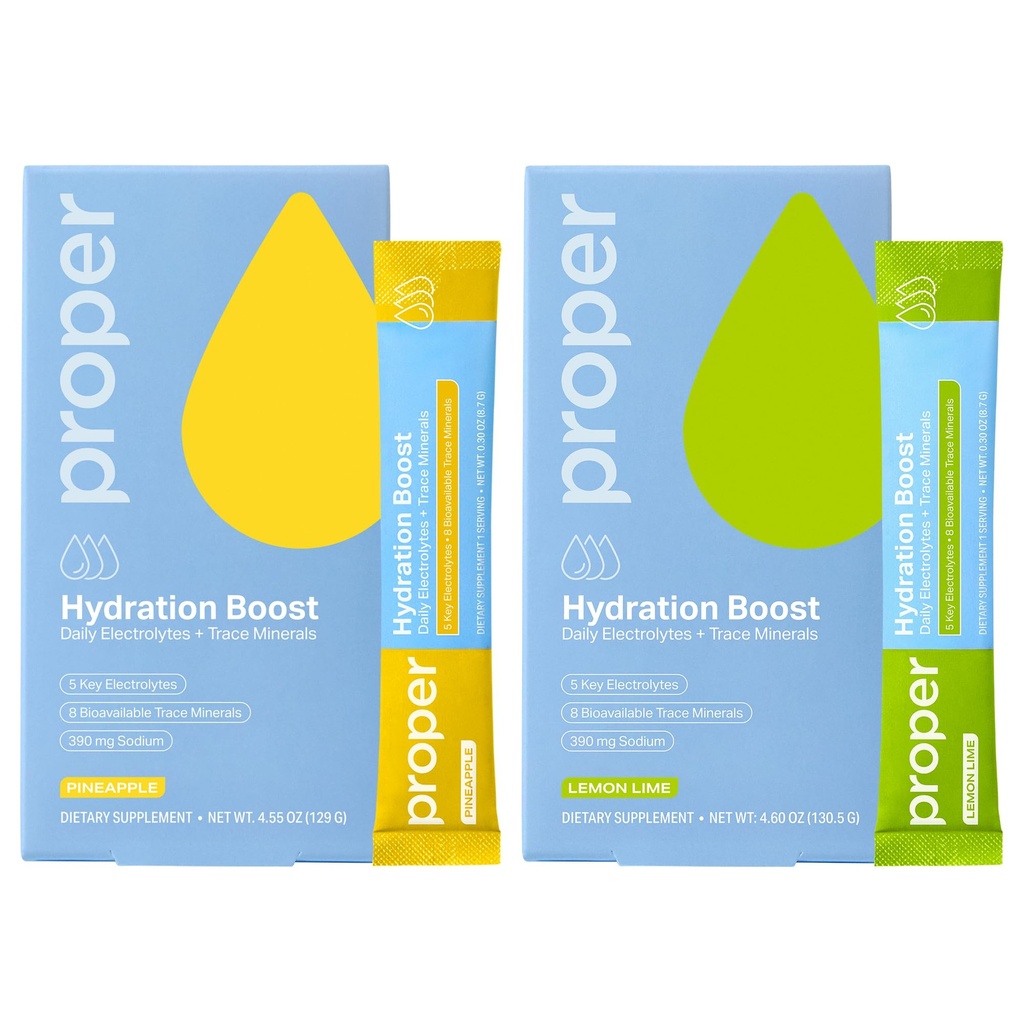 Proper Hydration Sticks – Electrolyte Powder Drink Mix Packets with Trace Minerals for Rapid Hydration + Naturally Flavored – Nessun dolcificante artificiale – Lime di limone