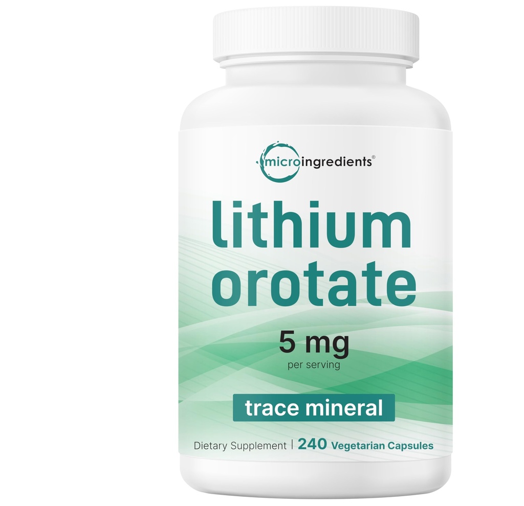 Micro Ingredienti Lithium Orotate 5mg, 240 Capsule Vegetariani | 5mg Per Serving | Traccia di litio Elementale Minerale | Forma di orato basso stabile | Non OGM, Filler Free