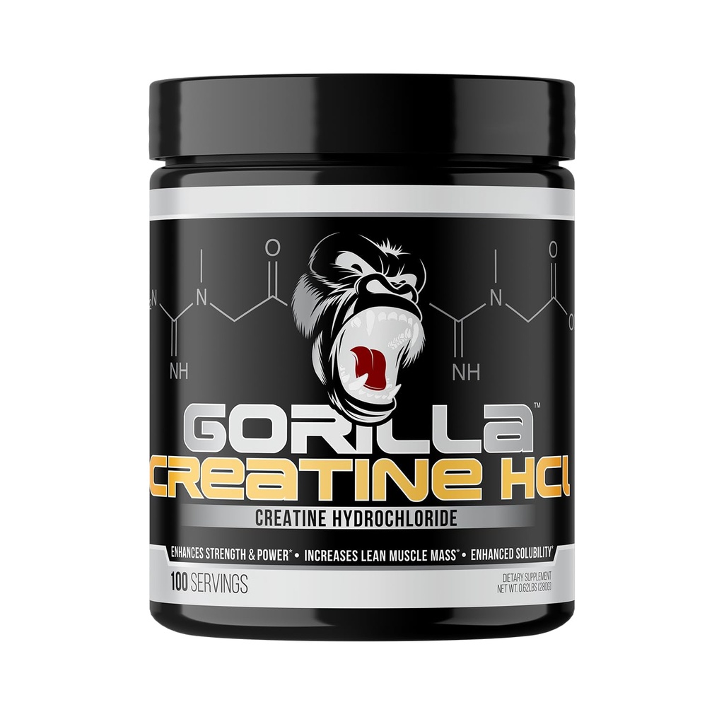 Gorilla Mind CON-CR"T® Creatine HCl W/Pepsin, Unflavored | GI-Friendly Alternative | Dimensione del muscolo, Potenza, Forza, Salute del cervello e prestazioni | Conveniente 2.5 Grammi per porzione, 100 Serve