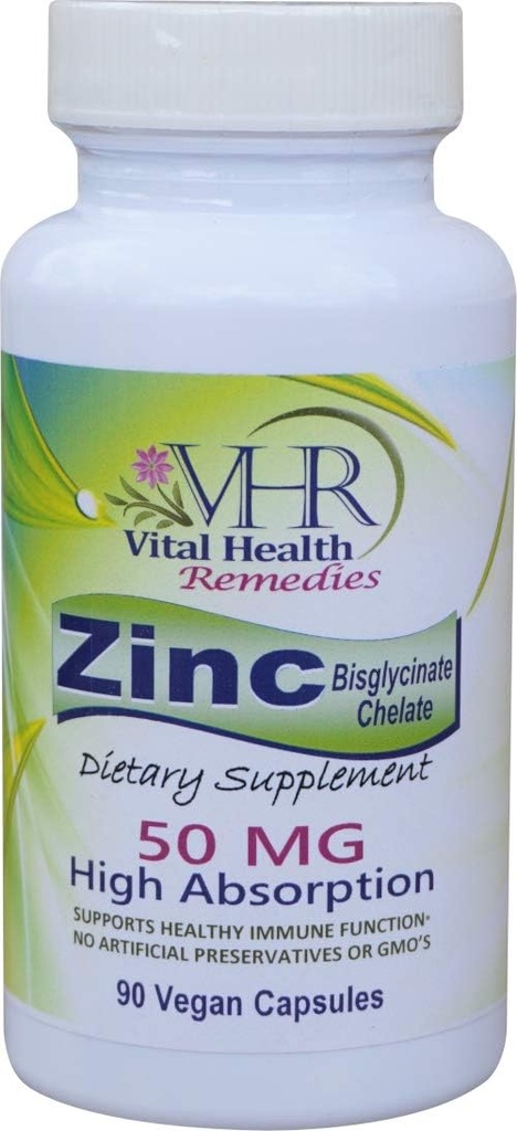 VHR ZINC Bisglycinate Chelate 50mg - Supporto Immune - Alto assorbimento - No Preservatives. 90 capsule vegane