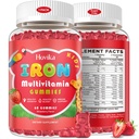 Gommie di ferro per bambini con Multivitaminico, Calcio, Zinco, Folate - Supporto di gommie di ferro per bambini Immune, Costruttore di sangue, Deficienza di ferro, Anemia & Energy - Vegan, Strawberry 60 Conte