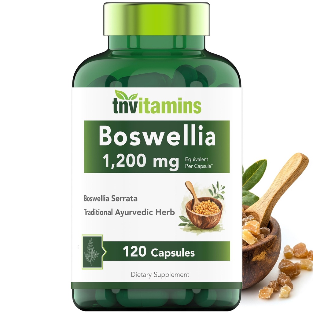 tnvitamins Boswellia Extract Capsules, 120 Count | 1.200 mg Per Capsule | 65% Acidi Boswellici + 10:1 Estratto concentrato | Boswellia Serrata | Joint & Mobility Support*