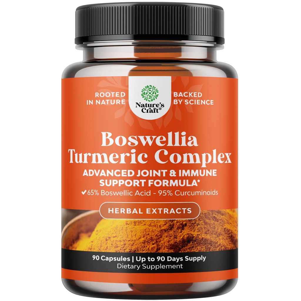 Boswellia Estratto di capsule con Turmerico - Advanced Immune Health Support Supplement - Turmeric & Boswellia Serrata Capsule 500mg per Serving per Body Detox & Healthy Joints - 90 Count
