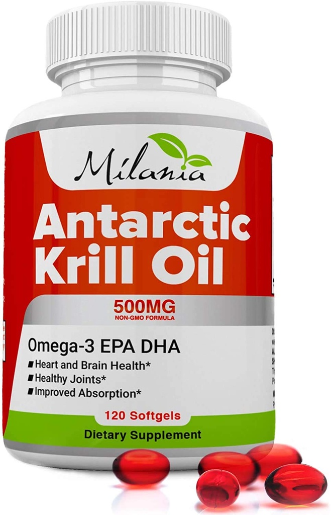 Olio di Krill Antartico - 120 Softgels - Omega-3 EPA, DHA, con Astaxantina - Fonte da Red Krill - Forza massima - 500mg